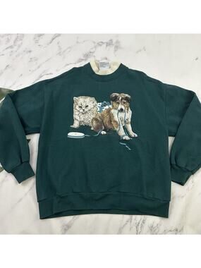 Gopher Sport Womens Vintage 90s Sweatshirt Size L Cat Dog Graphic Print Pullover